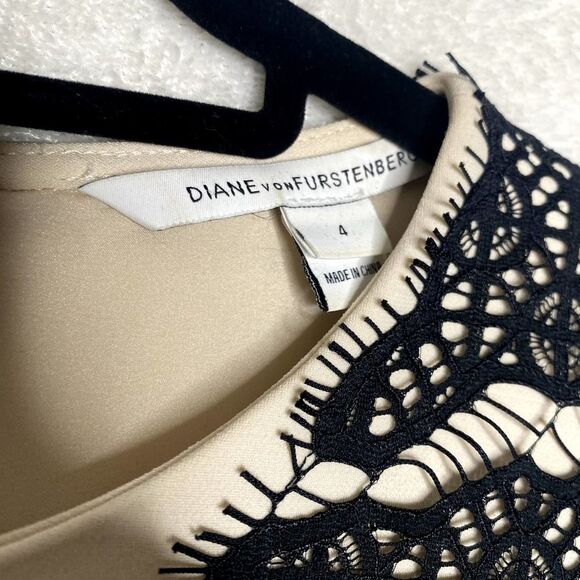 Diane Von Furstenberg Fit & Flare Daniella Lace Panel Mini Dress Cream Black 4 - Picture 5 of 16